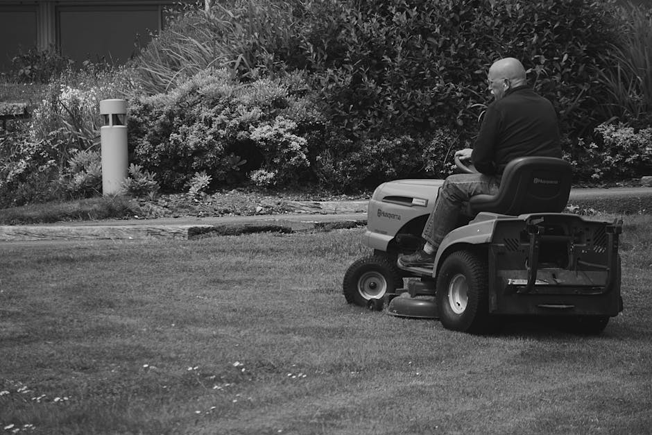 Riding lawn mower cutting fresh grass